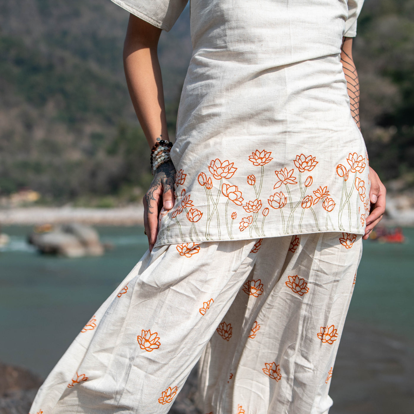 Women Cotton Hand Block Printed Yoga Pants and Yoga Top Set -Chakra — view 13