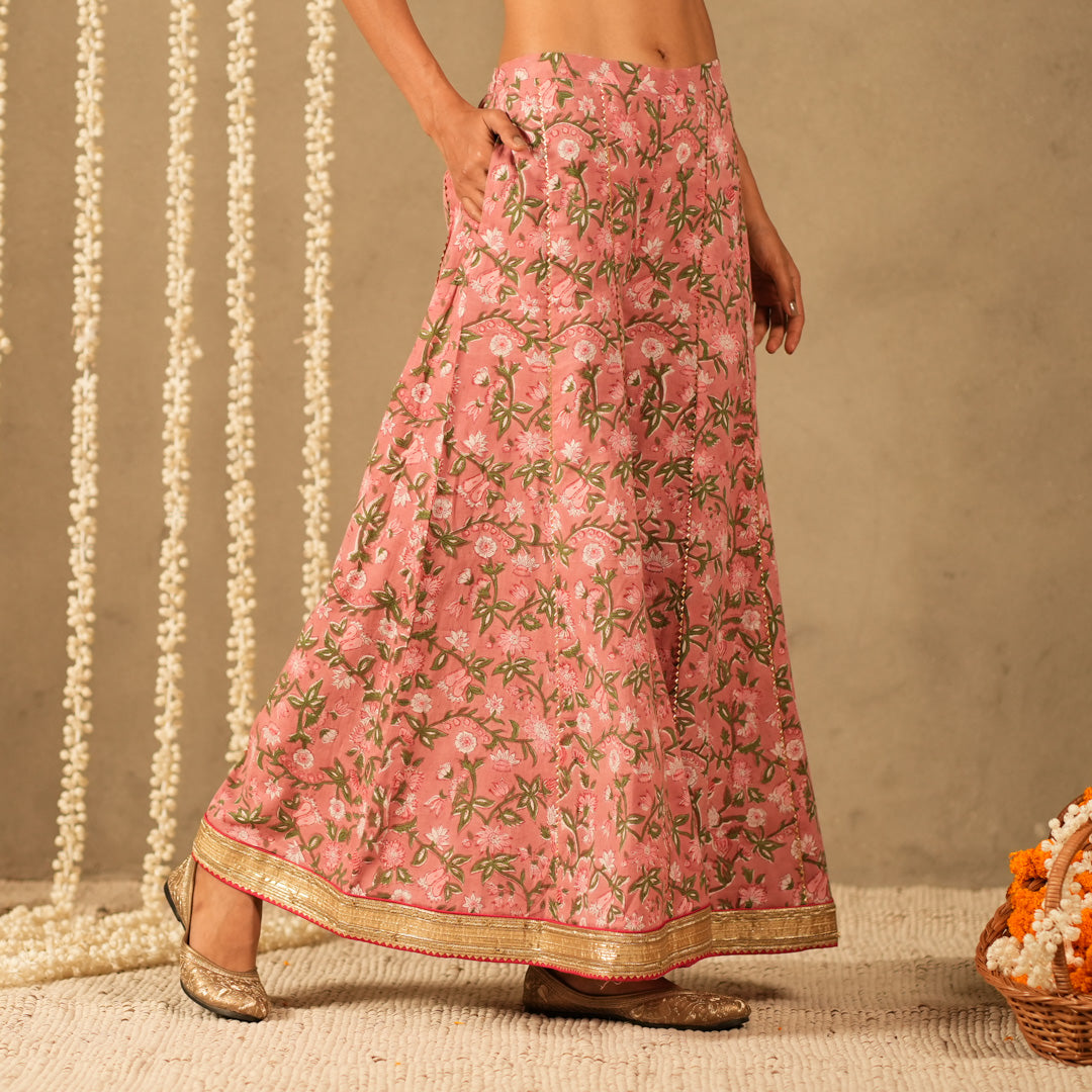 Pink Floral Printed Short kurta with Spaghetti Straps with Sharara Pants and Dupatta (Set of 3)