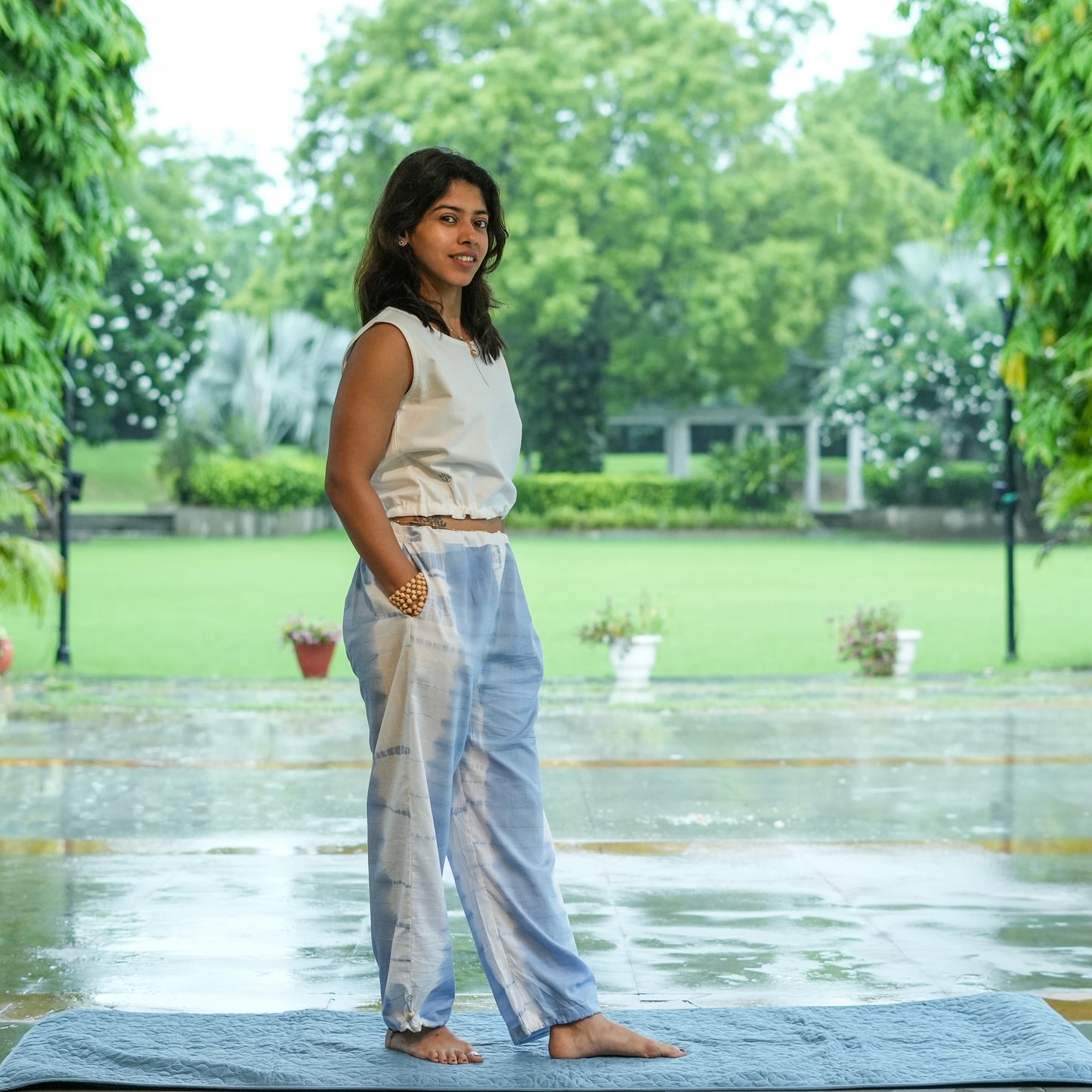 Womens Yoga Pant Tie and Dye Blue Ananda