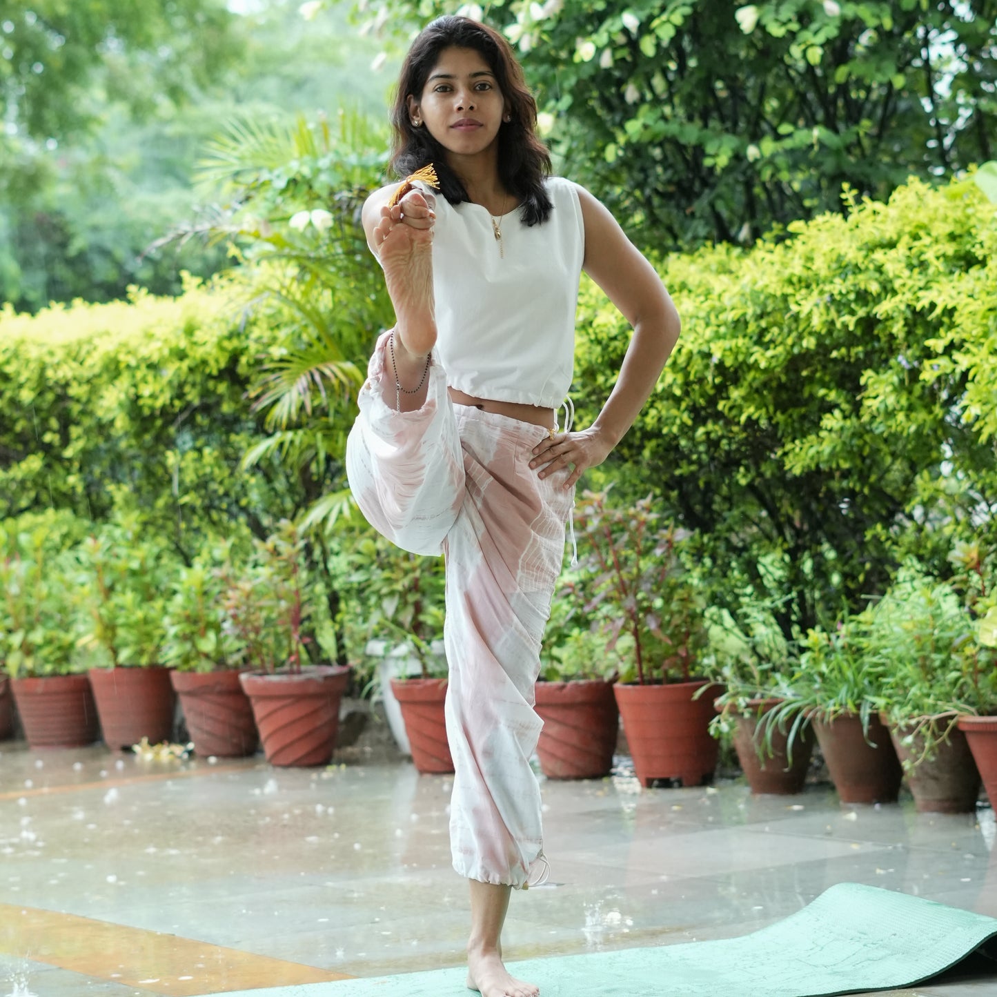 Womens Yoga Pant and Yoga Top Tie and Dye Set Pink Ananda