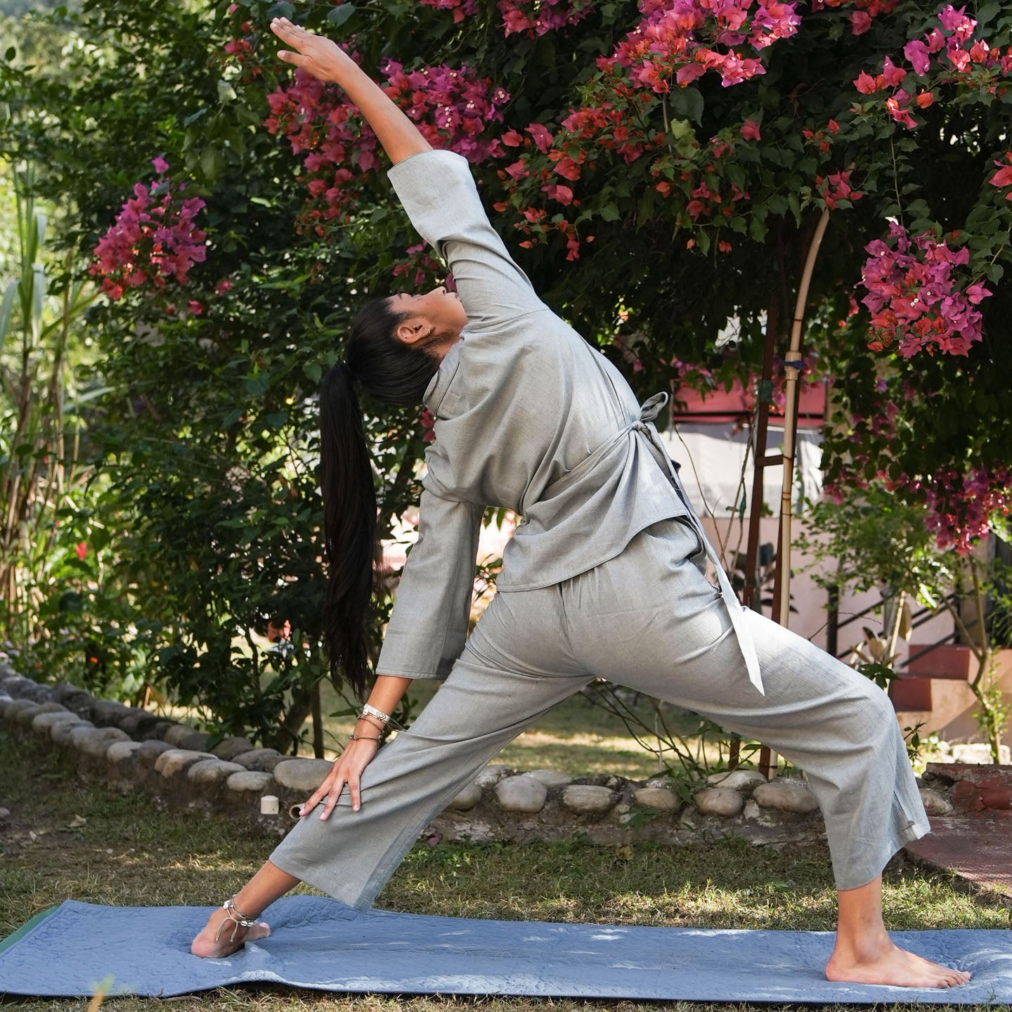 Women Cotton Yoga Pants and Yoga Top Set Grey -Dharma