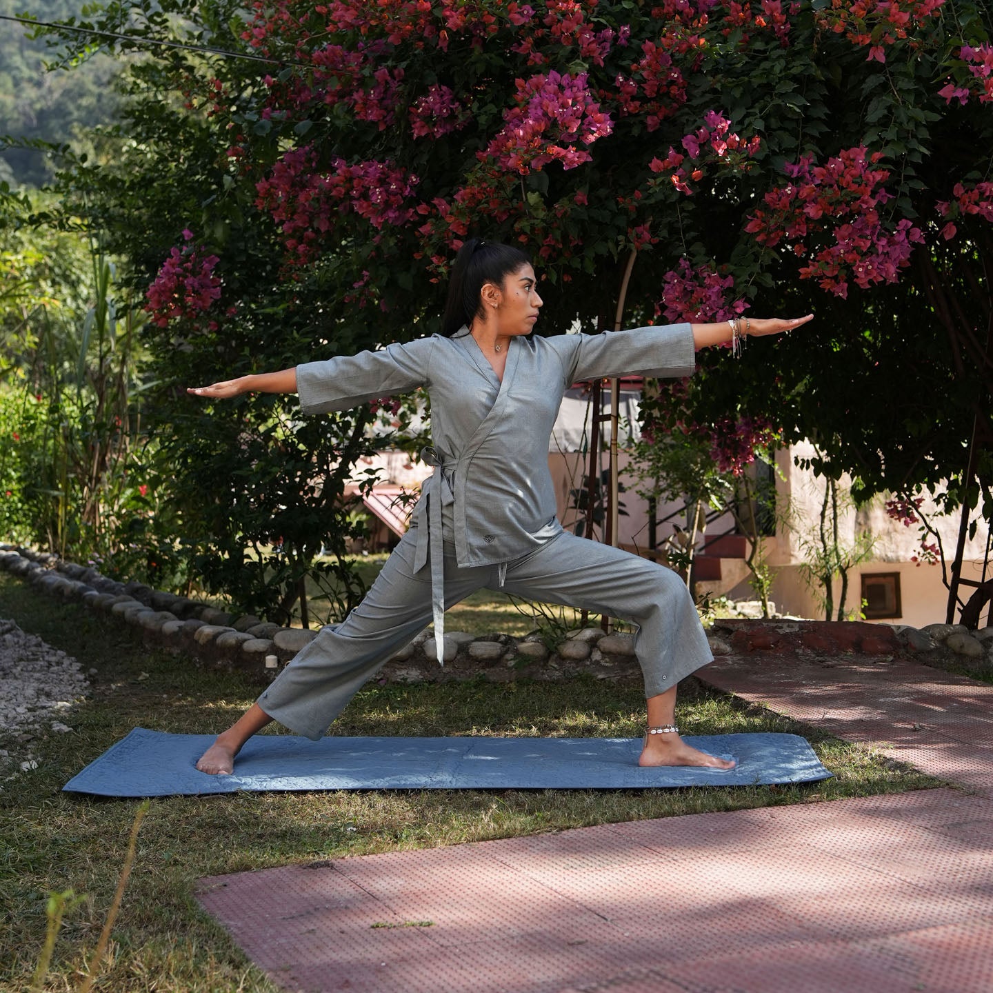 Women Cotton Yoga Pants and Yoga Top Set Grey -Dharma