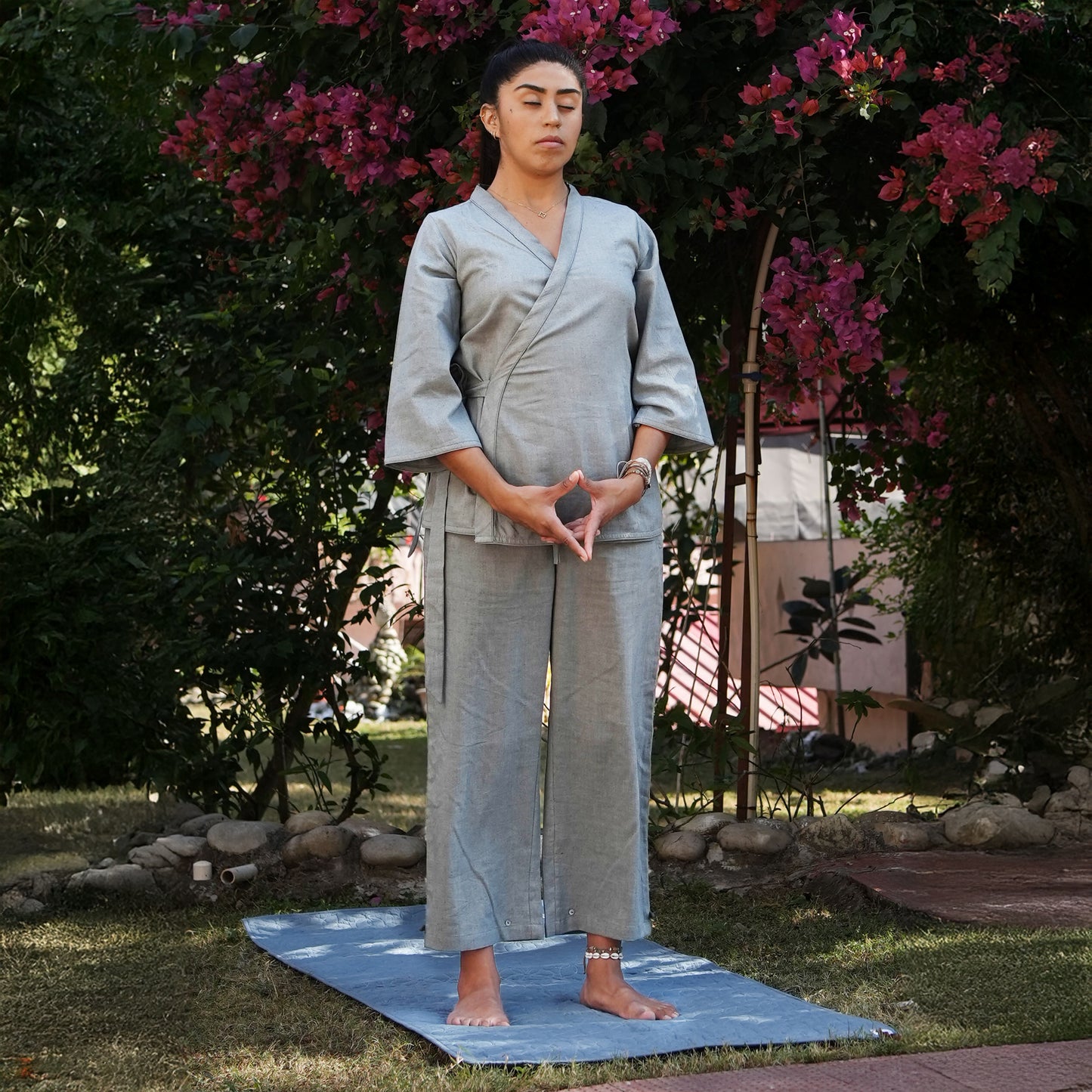 Women Cotton Yoga Pants and Yoga Top Set Grey -Dharma