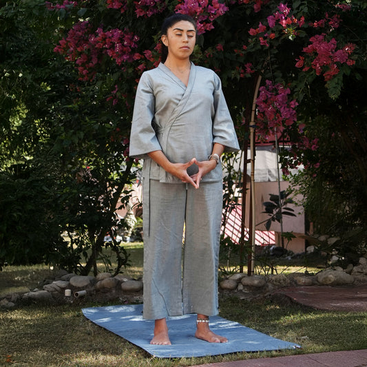 Women Cotton Yoga Pants and Yoga Top Set Grey -Dharma