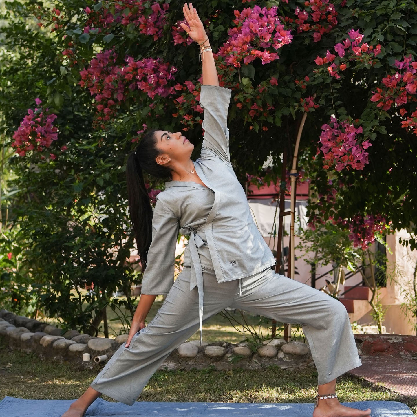 Women Cotton Yoga Pants and Yoga Top Set Grey -Dharma