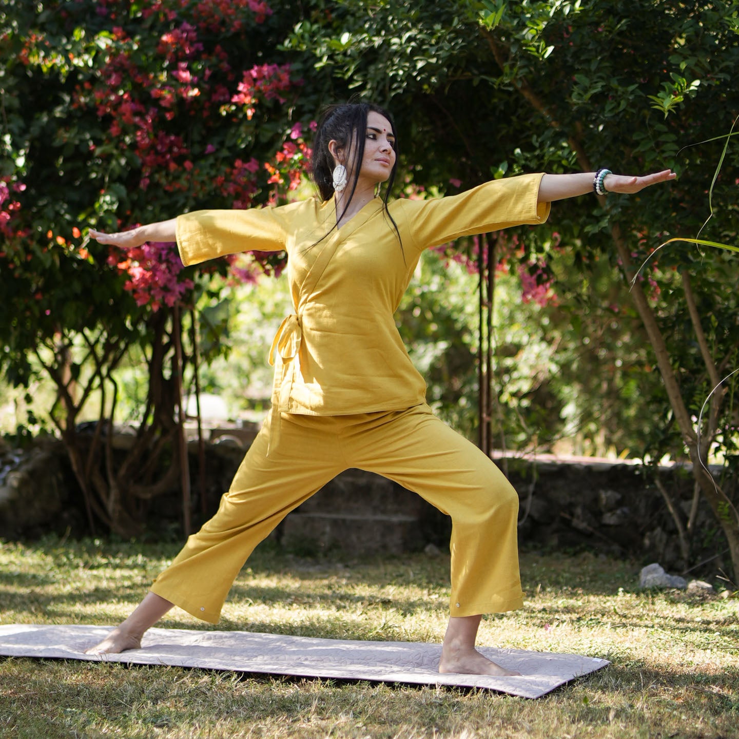 Women Cotton Yoga Pants and Yoga Top Set Yellow -Dharma