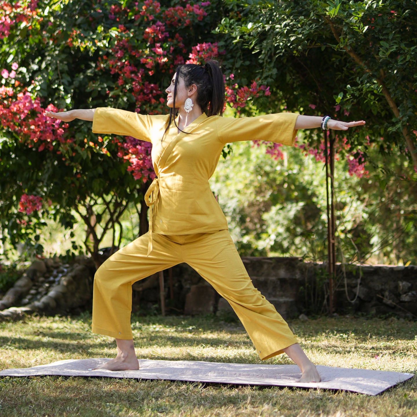 Women Cotton Yoga Pants and Yoga Top Set Yellow -Dharma