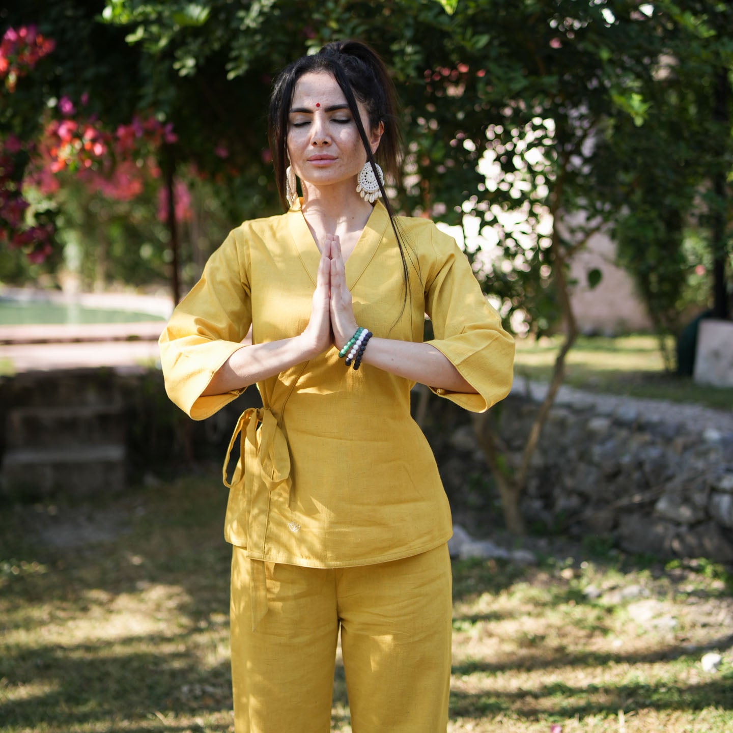 Women Cotton Yoga Pants and Yoga Top Set Yellow -Dharma