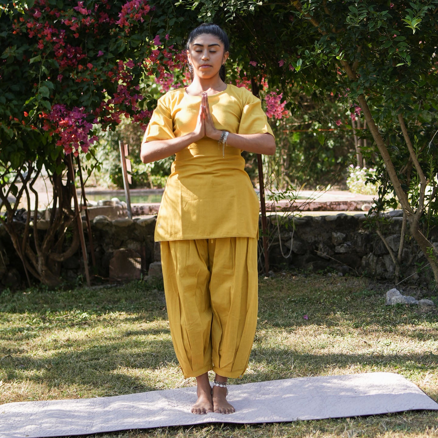 Women Cotton Yoga Pants and Yoga Top Set Yellow -Chakra