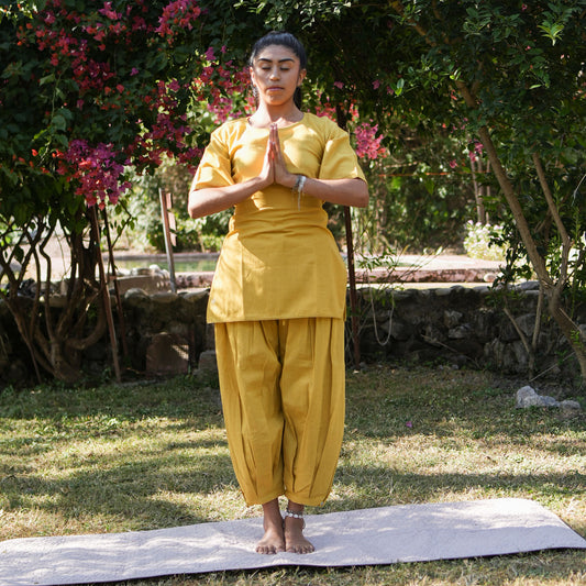 Women Cotton Yoga Pants and Yoga Top Set Yellow -Chakra