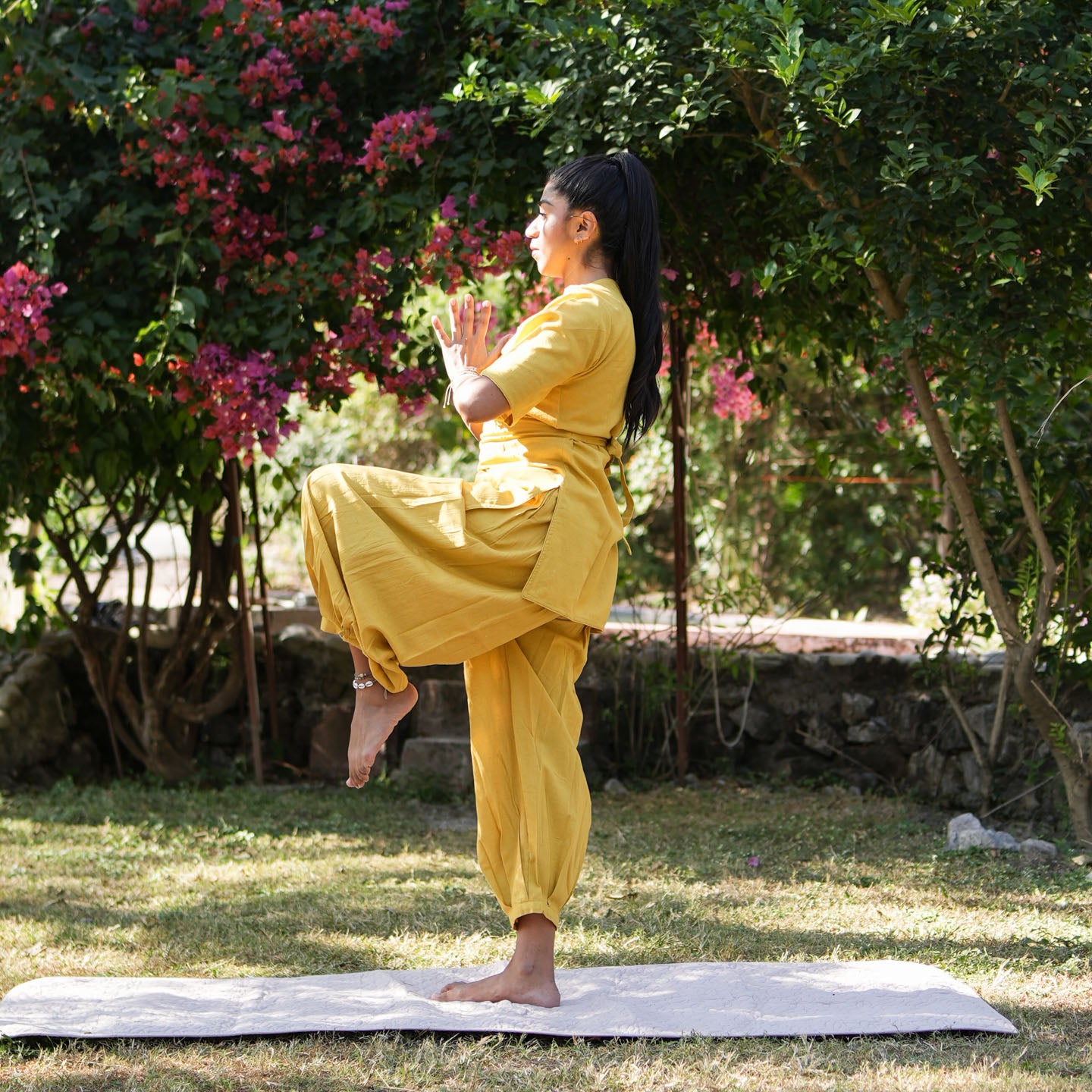 Women Cotton Yoga Pants and Yoga Top Set Yellow -Chakra