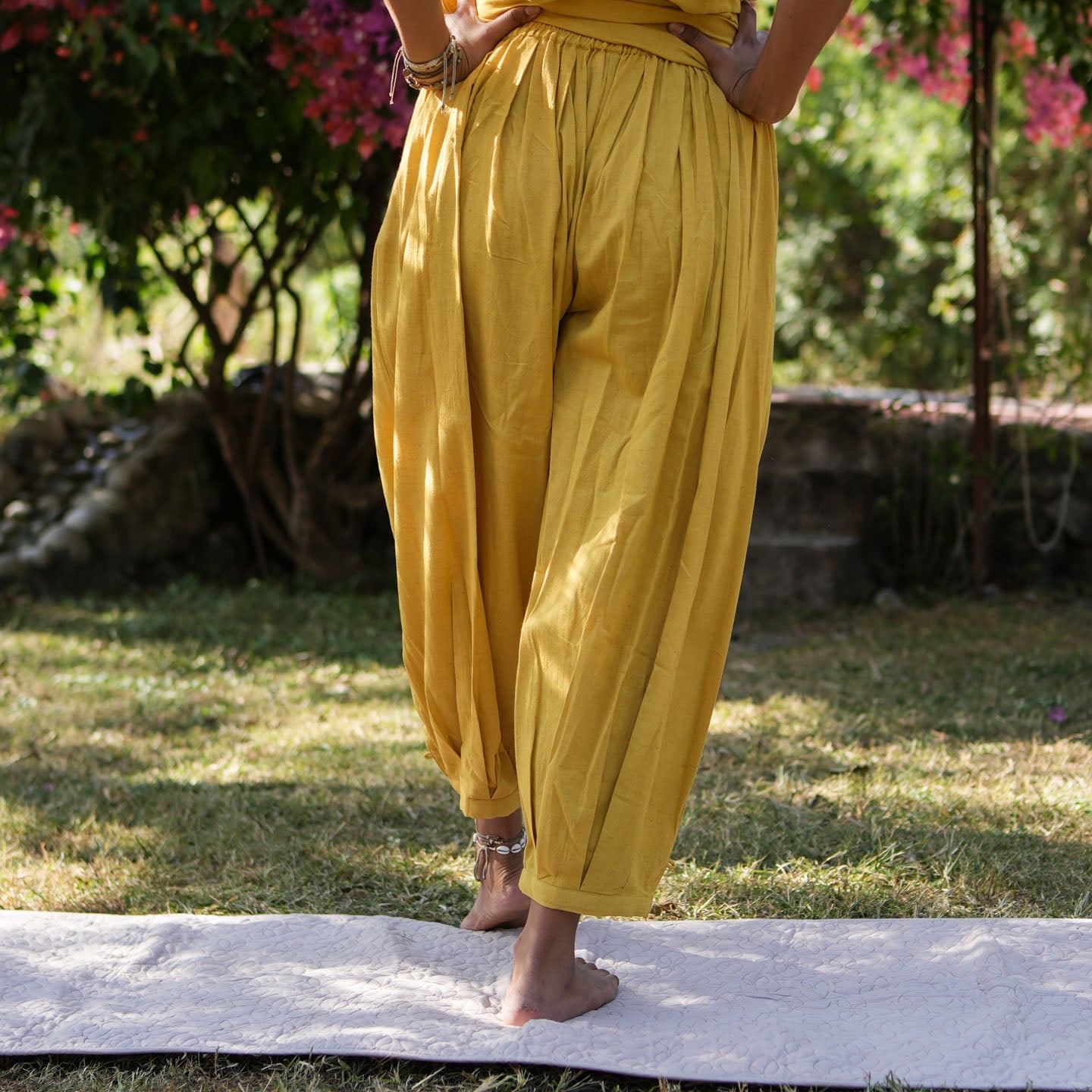 Women Cotton Yoga Pants and Yoga Top Set Yellow -Chakra