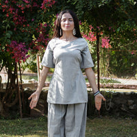Women Cotton Yoga Top Grey -Chakra