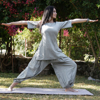 Women Cotton Yoga Pants and Yoga Top Set Grey -Chakra