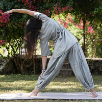 Women Cotton Yoga Pants and Yoga Top Set Grey -Chakra