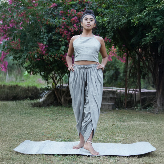 Women Cotton Yoga Pants and Yoga Top Set Grey -Akasha