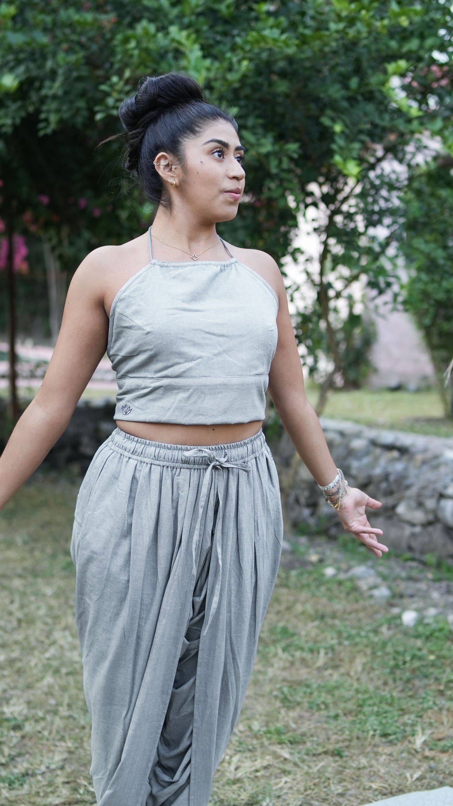 Women Cotton Yoga Pants and Yoga Top Set Grey -Akasha