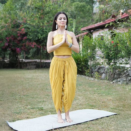 Women Cotton Yoga Pants and Yoga Top Set Yellow -Akasha
