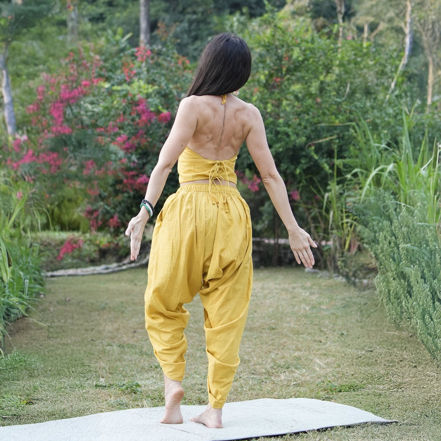 Women Cotton Yoga Pants and Yoga Top Set Yellow -Akasha