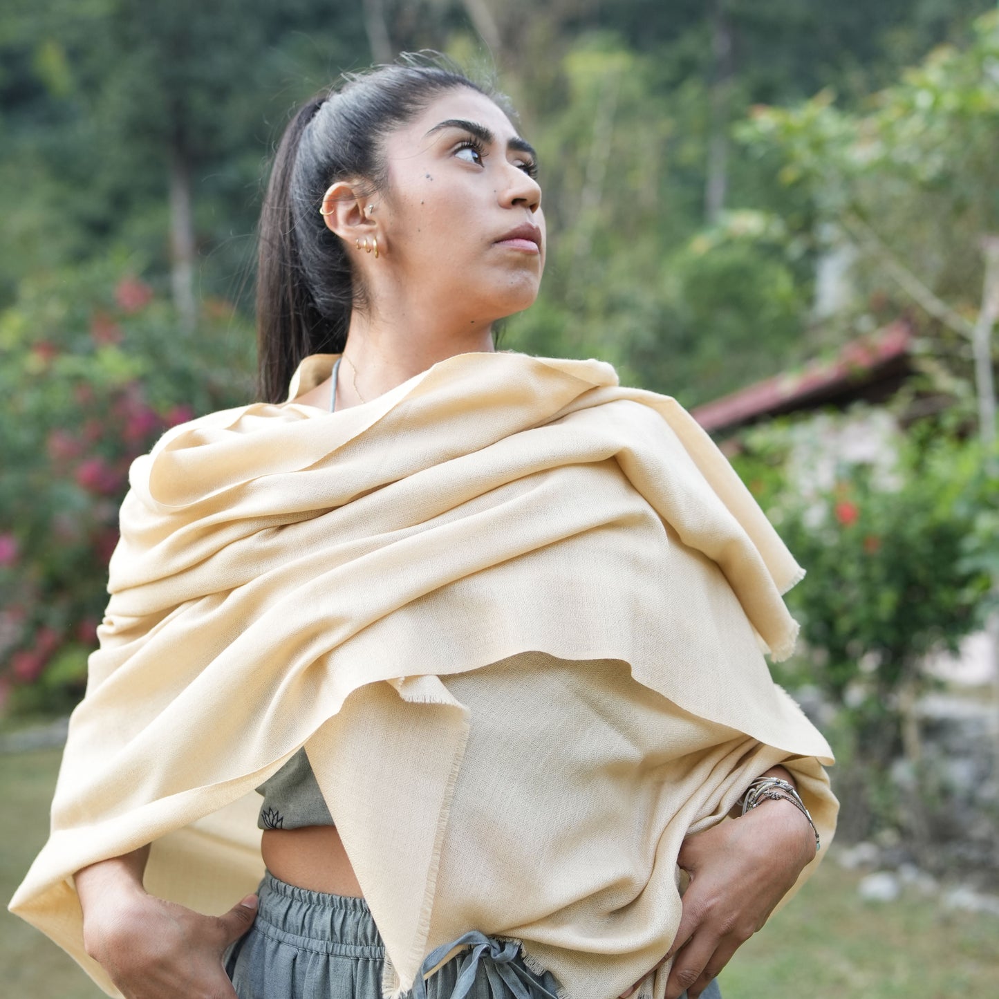 Urja Meditation Shawl in Beige - Medium