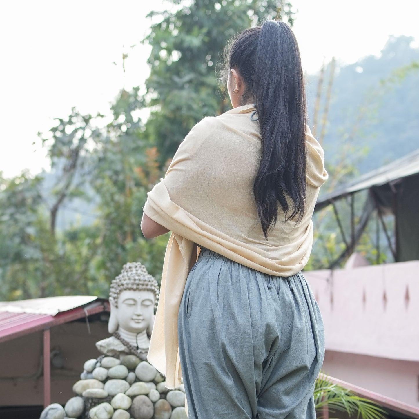 Urja Meditation Shawl in Beige - Medium