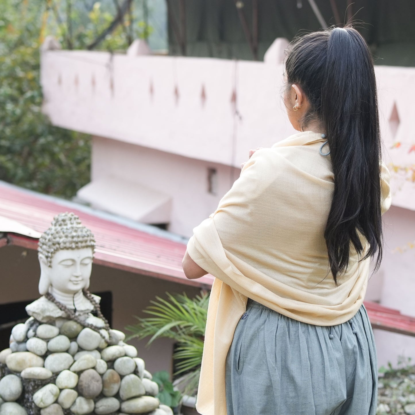 Urja Meditation Shawl in Beige - Medium