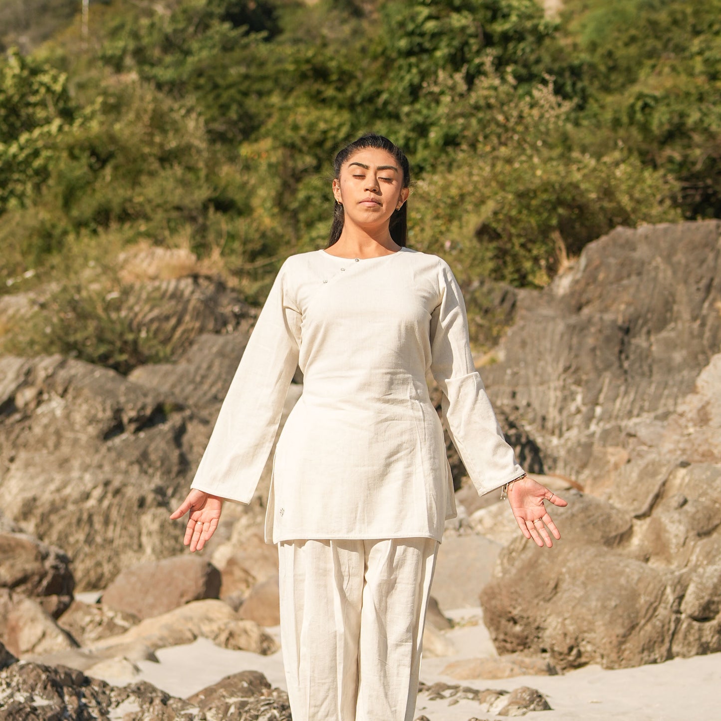 Women Cotton Yoga Pants and Yoga Top White -Tara