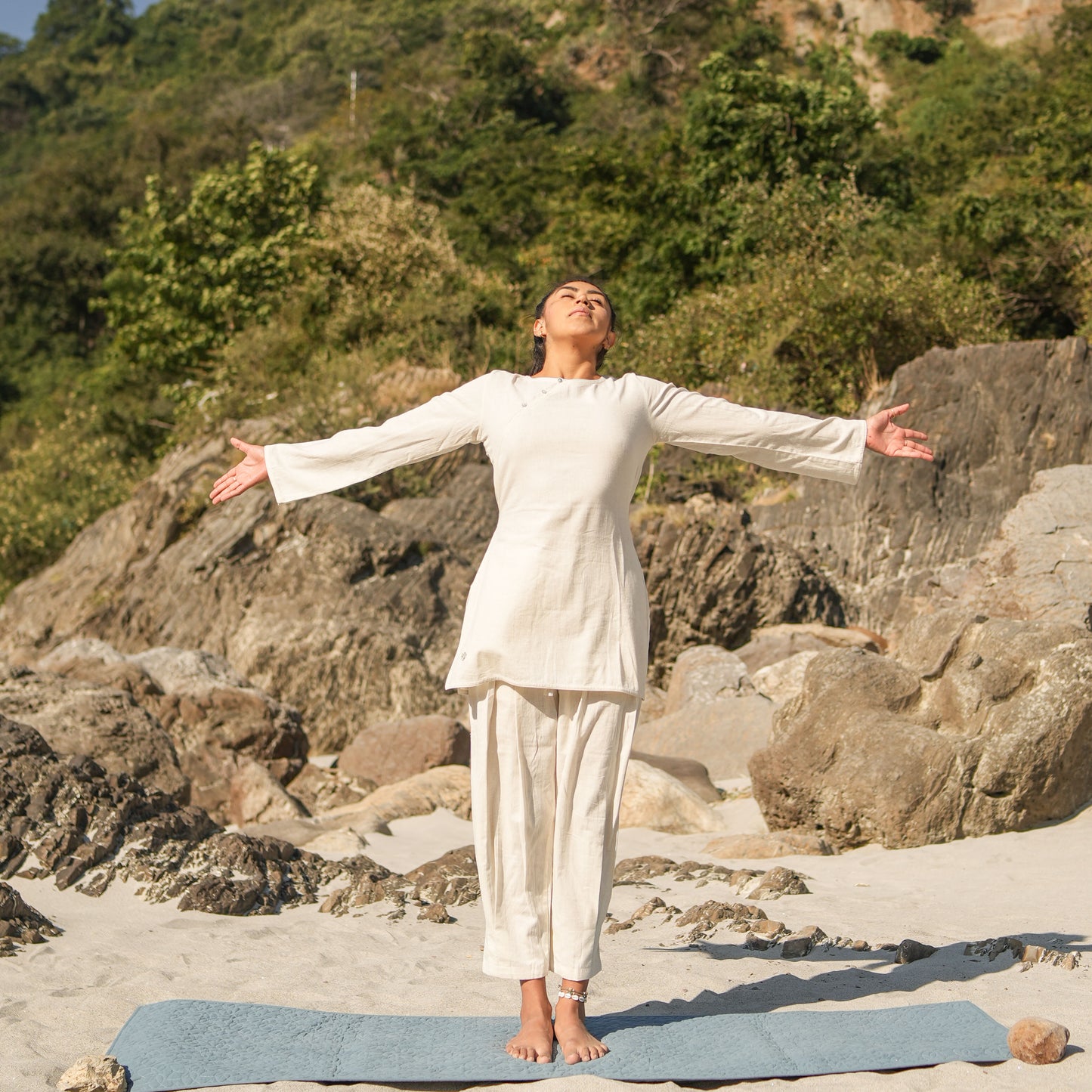 Women Cotton Yoga Top White -Tara