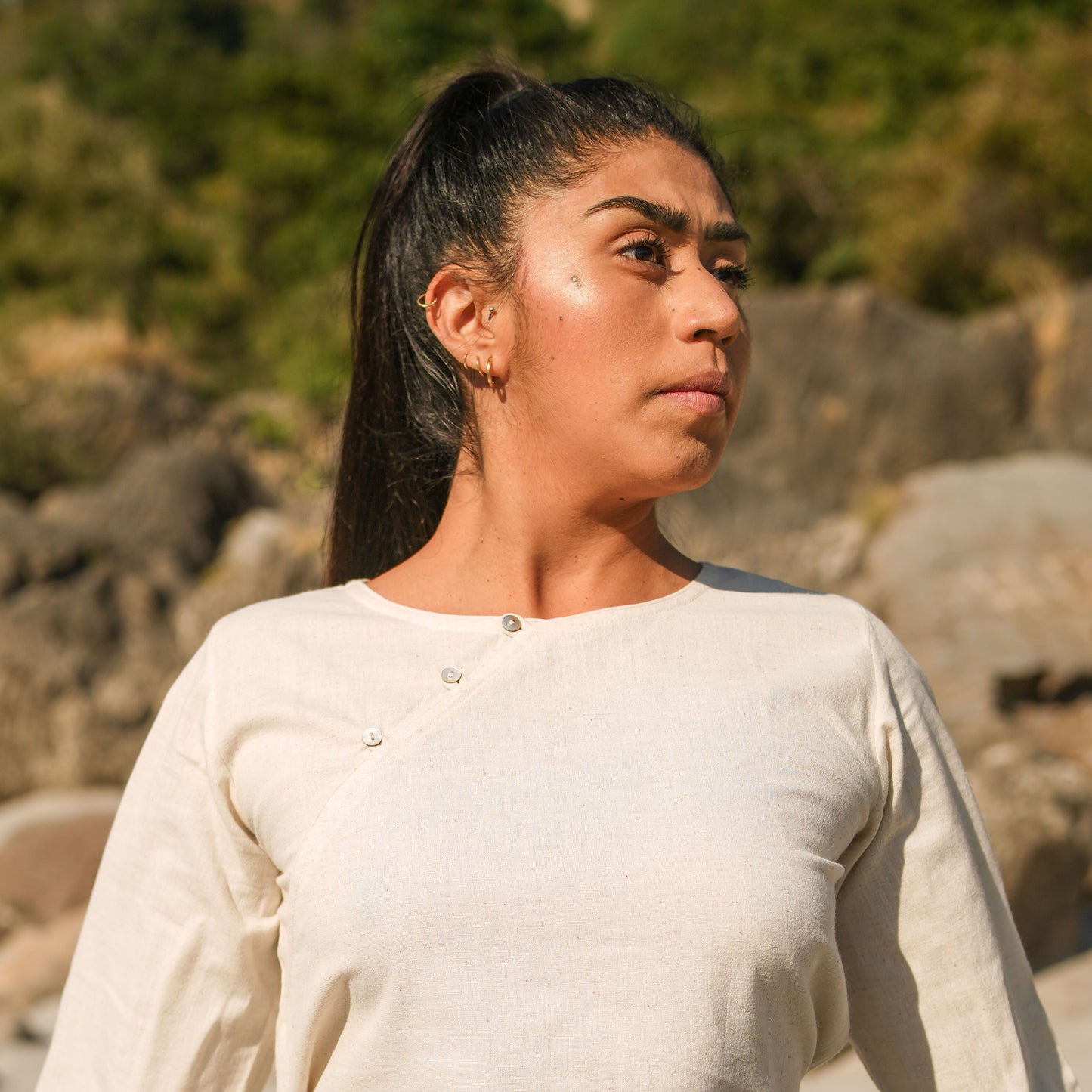 Women Cotton Yoga Top White -Tara