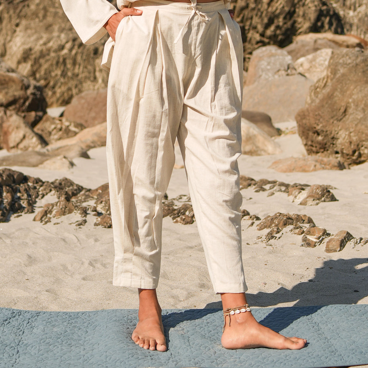 Women Cotton Yoga Pants White -Tara — view 4
