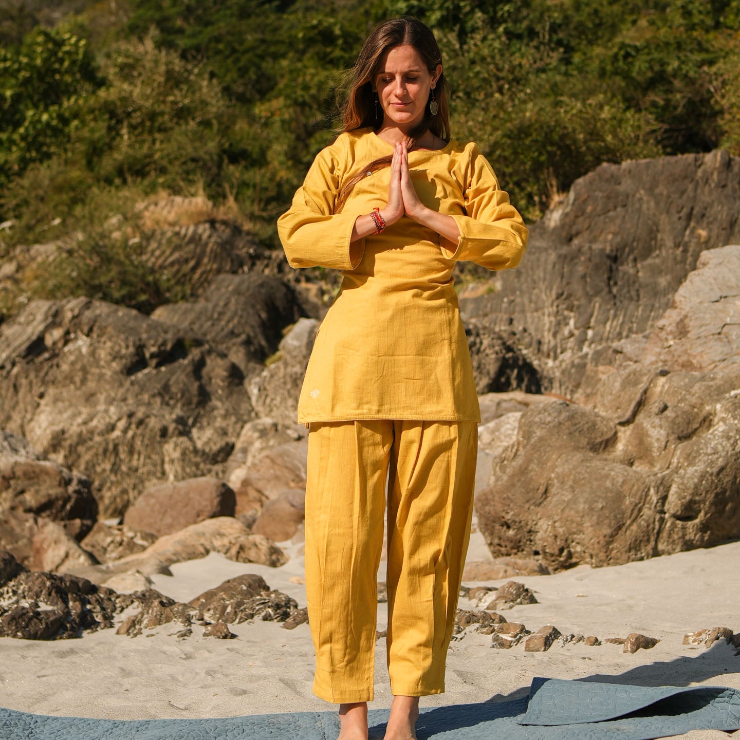 Women Cotton Yoga Pants and Yoga Top Yellow -Tara