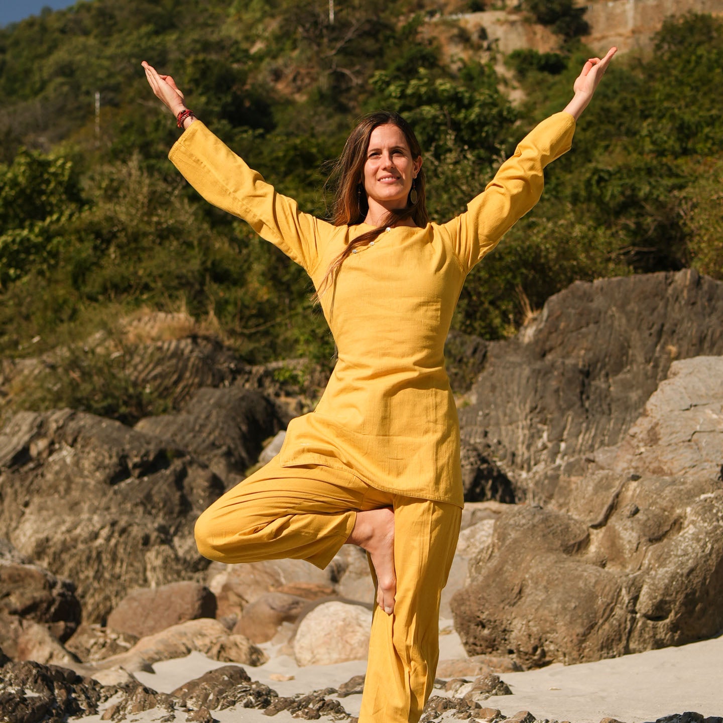 Women Cotton Yoga Pants and Yoga Top Yellow -Tara