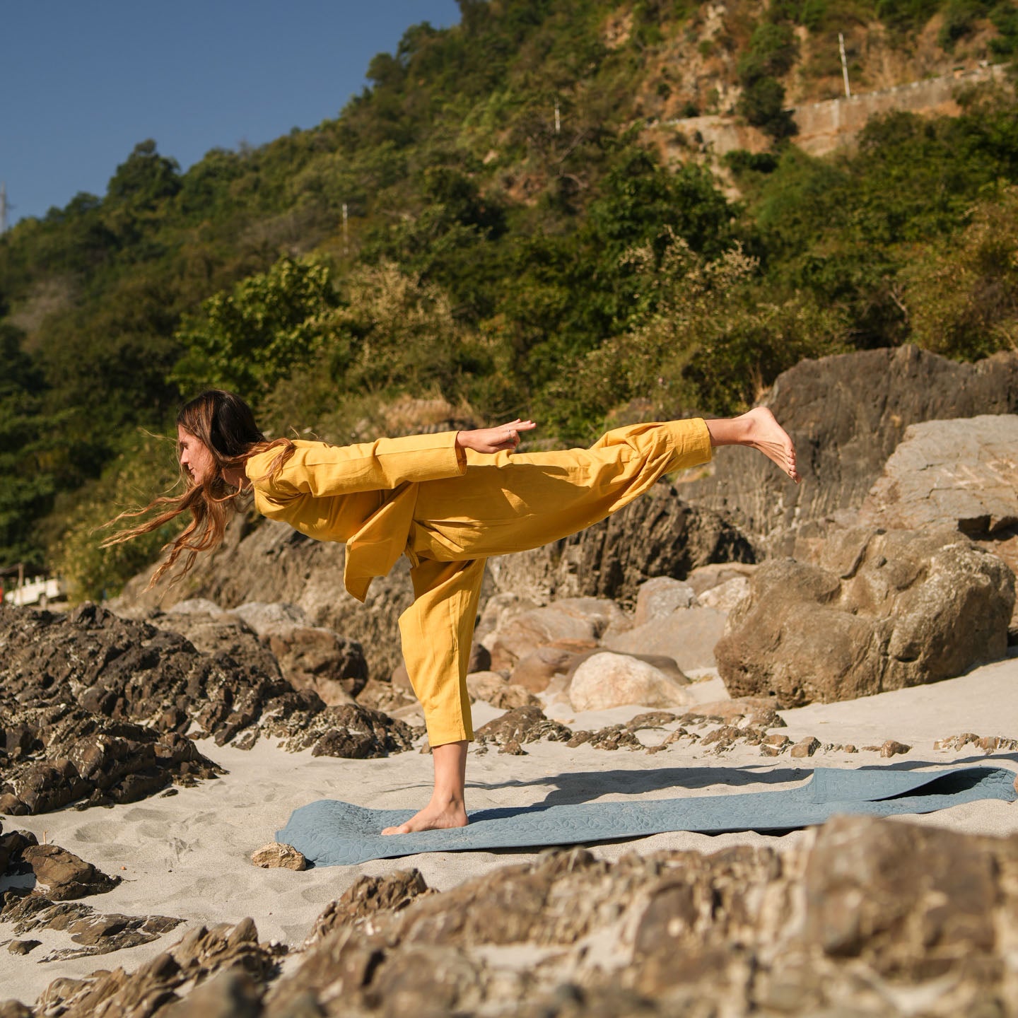 Women Cotton Yoga Pants and Yoga Top Yellow -Tara