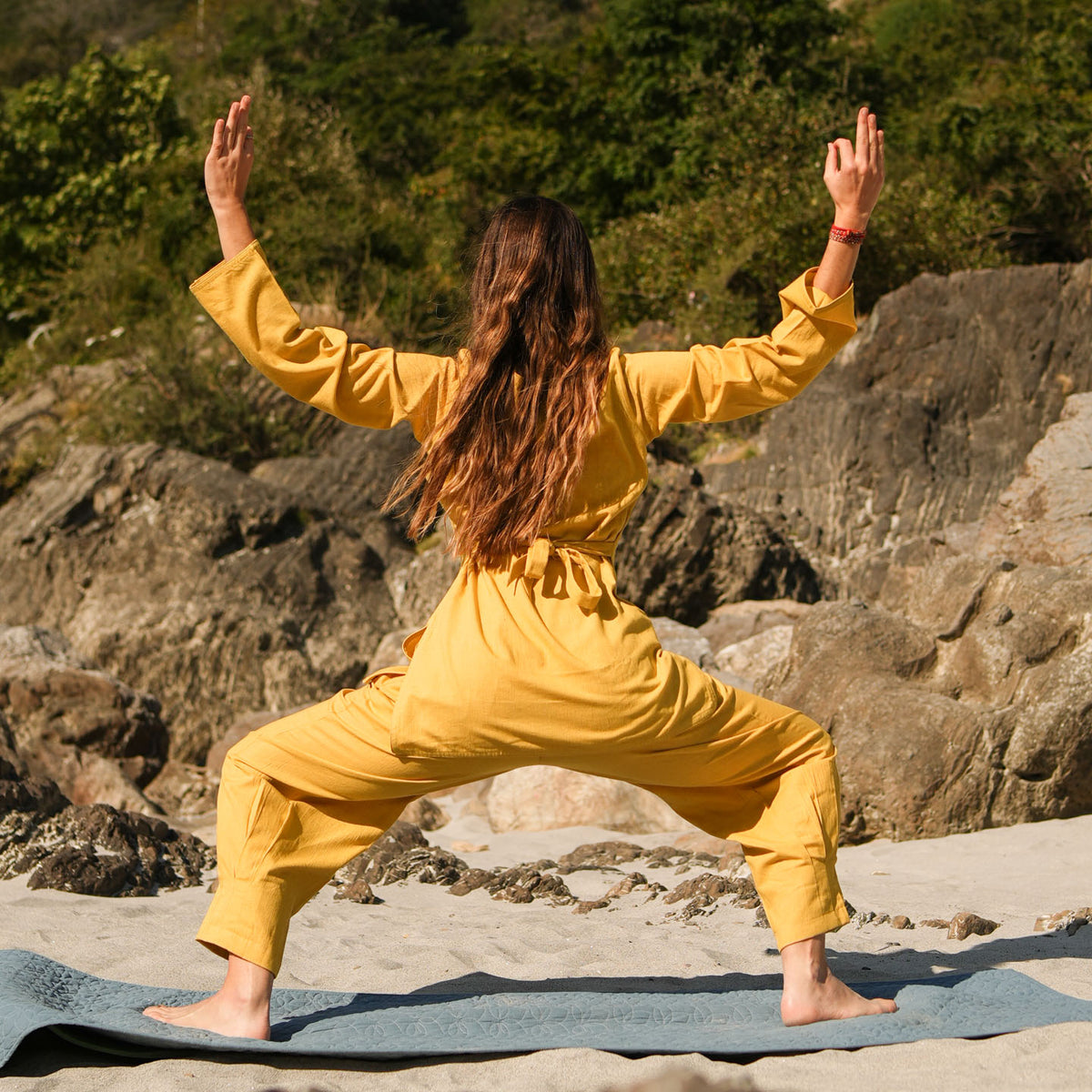 Women Cotton Yoga Pants and Yoga Top Yellow -Tara — view 8