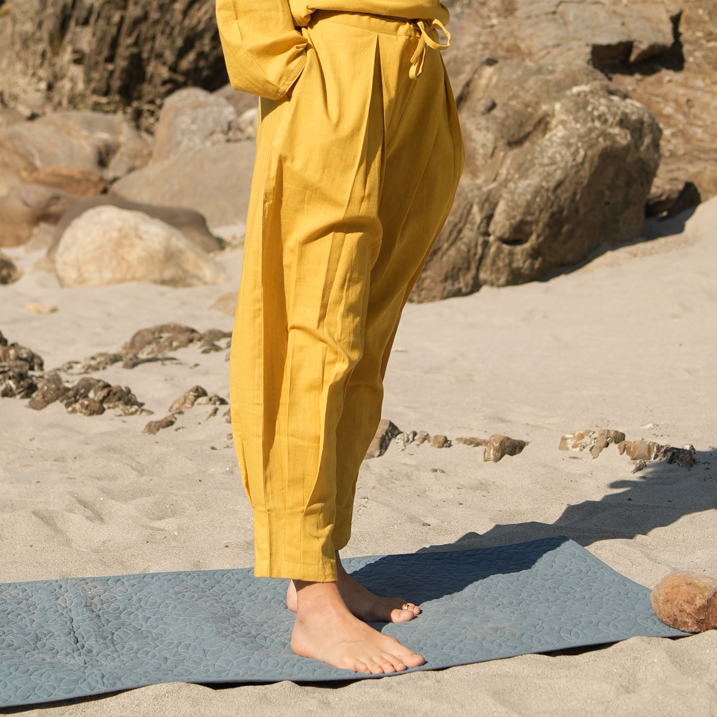 Women Cotton Yoga Pants and Yoga Top Yellow -Tara