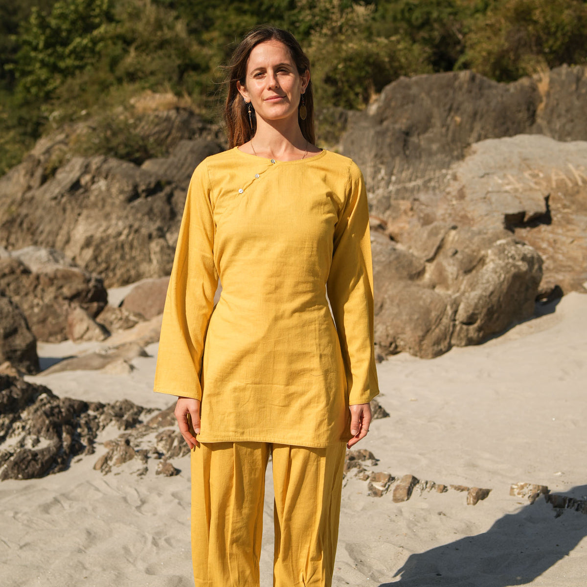 Women Cotton Yoga Top Yellow -Tara — view 1