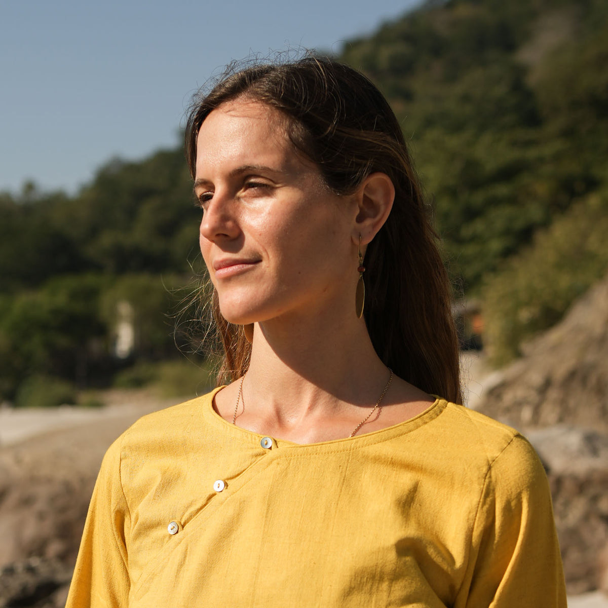 Women Cotton Yoga Top Yellow -Tara — view 4