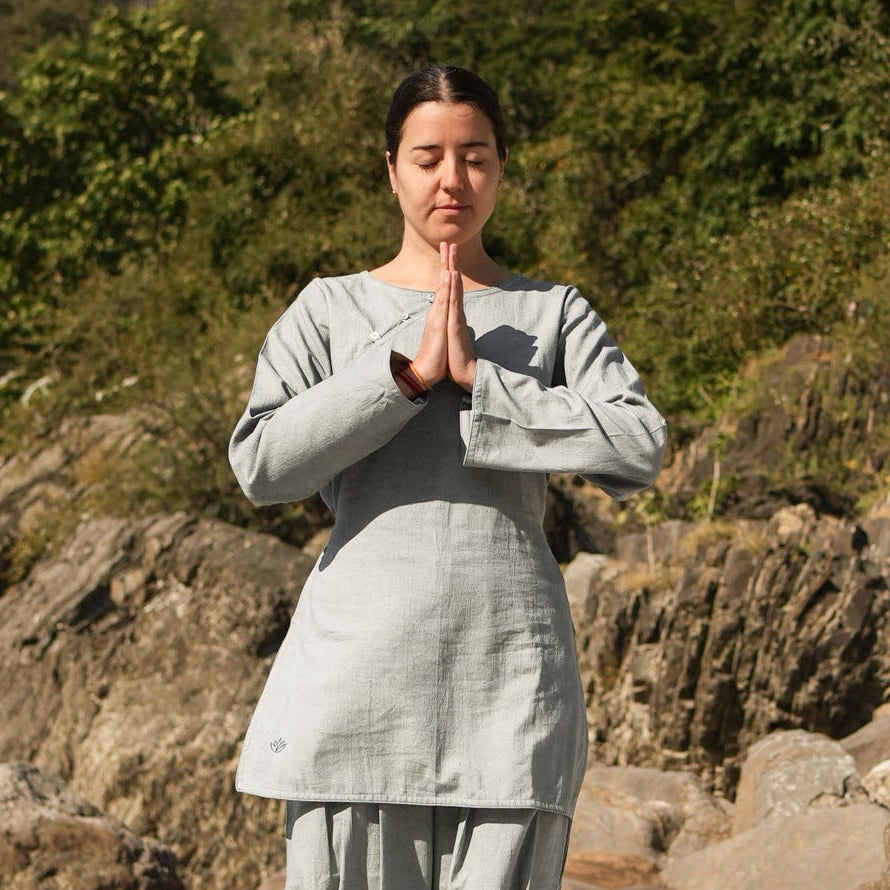 Women Cotton Yoga Top Grey -Tara