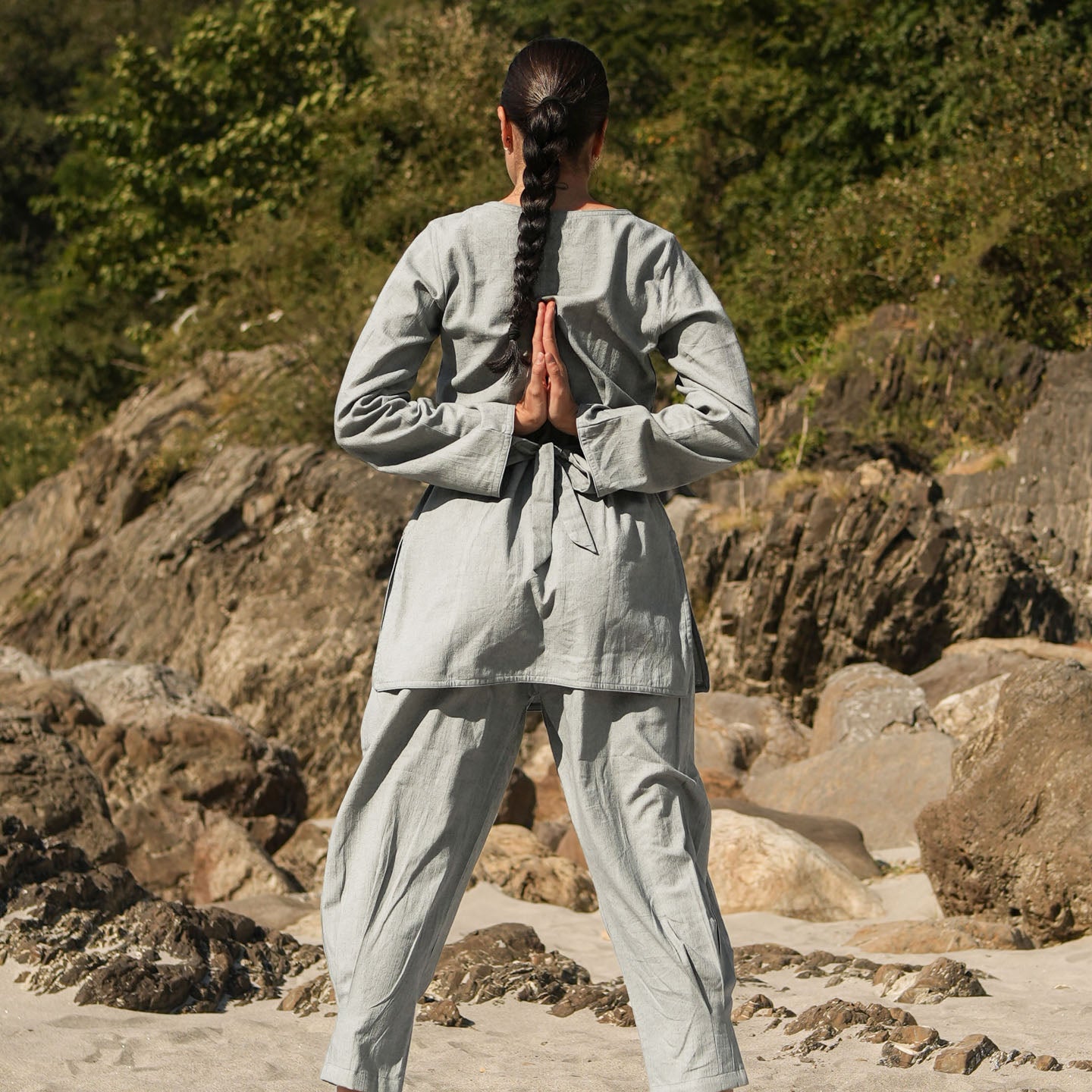 Women Cotton Yoga Pants and Yoga Top Grey -Tara