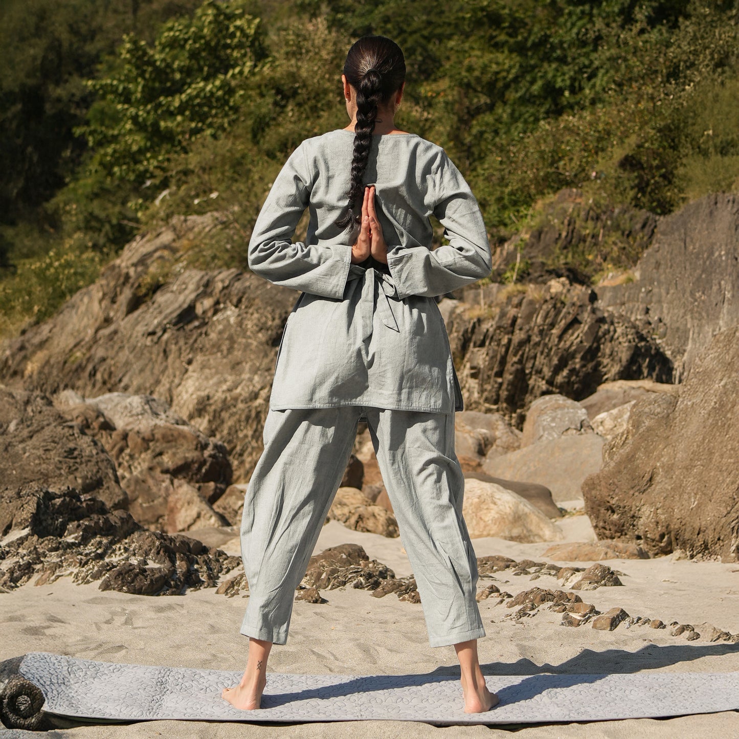 Women Cotton Yoga Pants and Yoga Top Grey -Tara