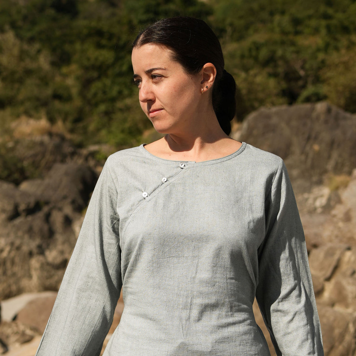 Women Cotton Yoga Top Grey -Tara — view 2