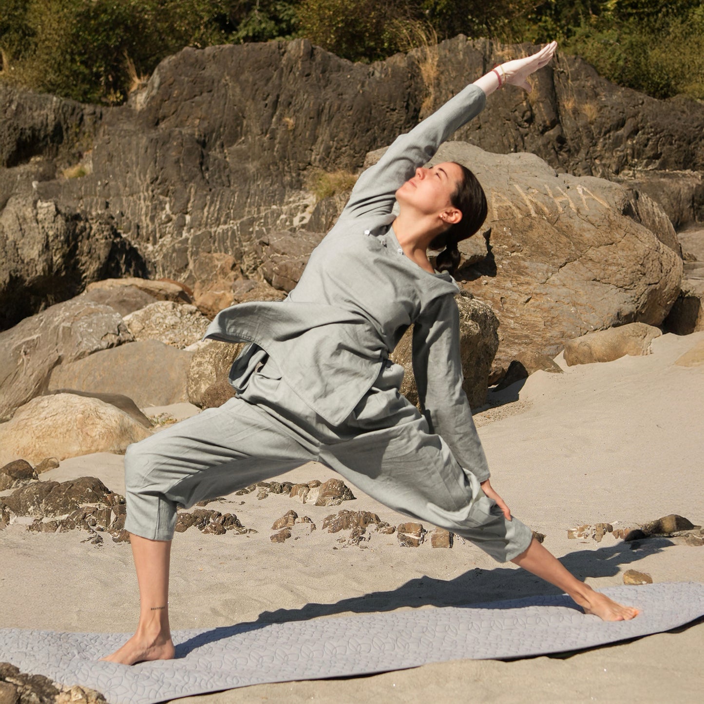 Women Cotton Yoga Pants and Yoga Top Grey -Tara