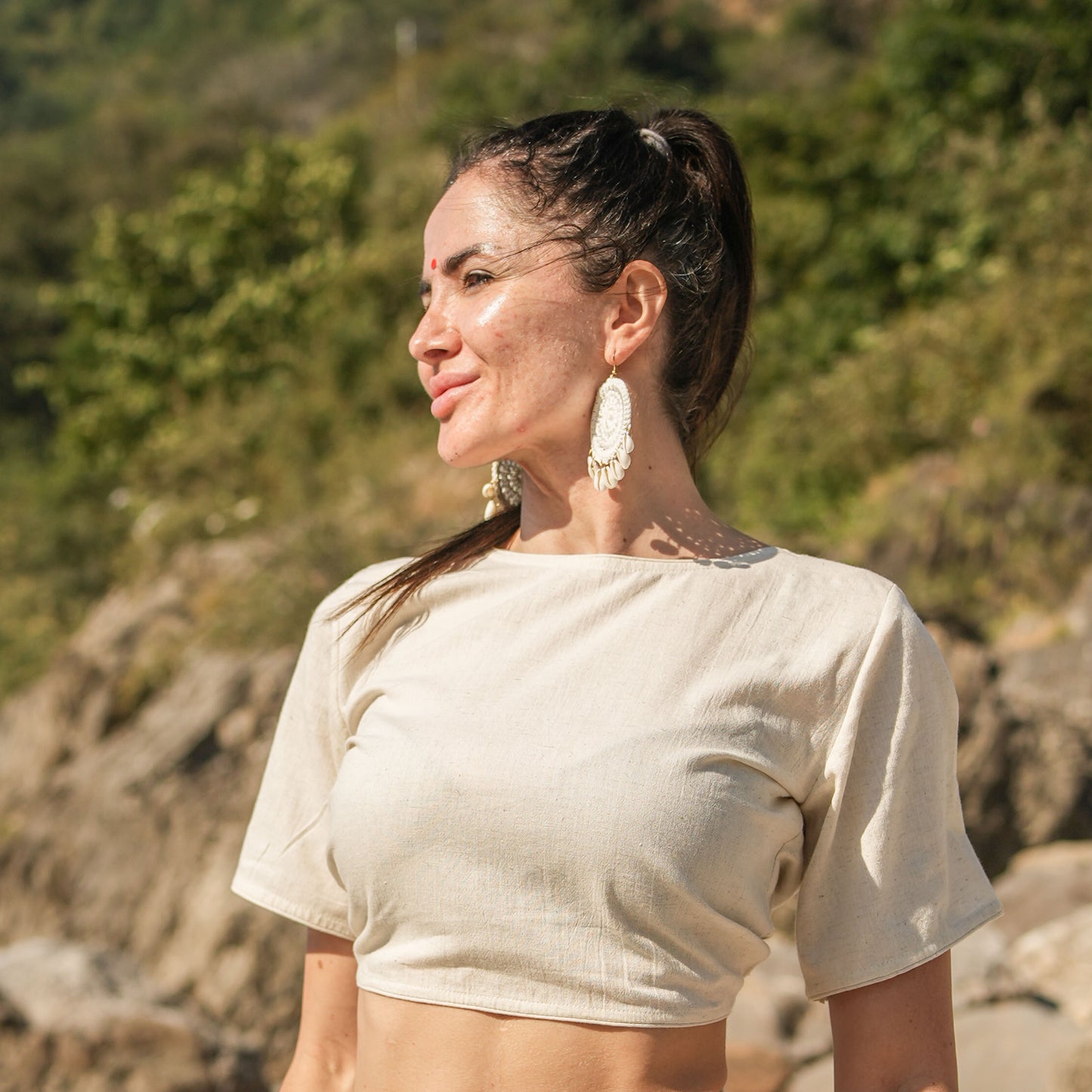 Women Cotton Yoga Top White -Soma