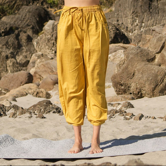 Women Cotton Yoga Pants Yellow -Soma