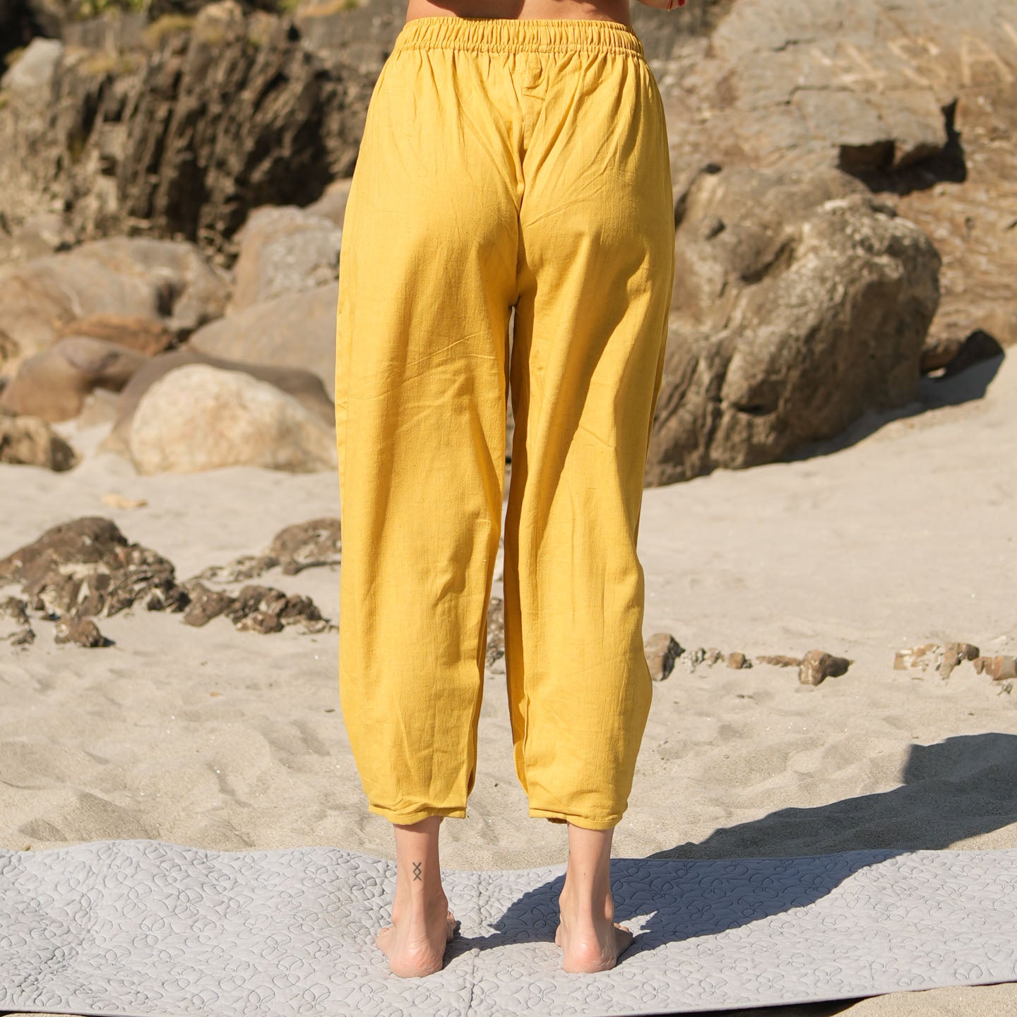 Women Cotton Yoga Pants Yellow -Soma