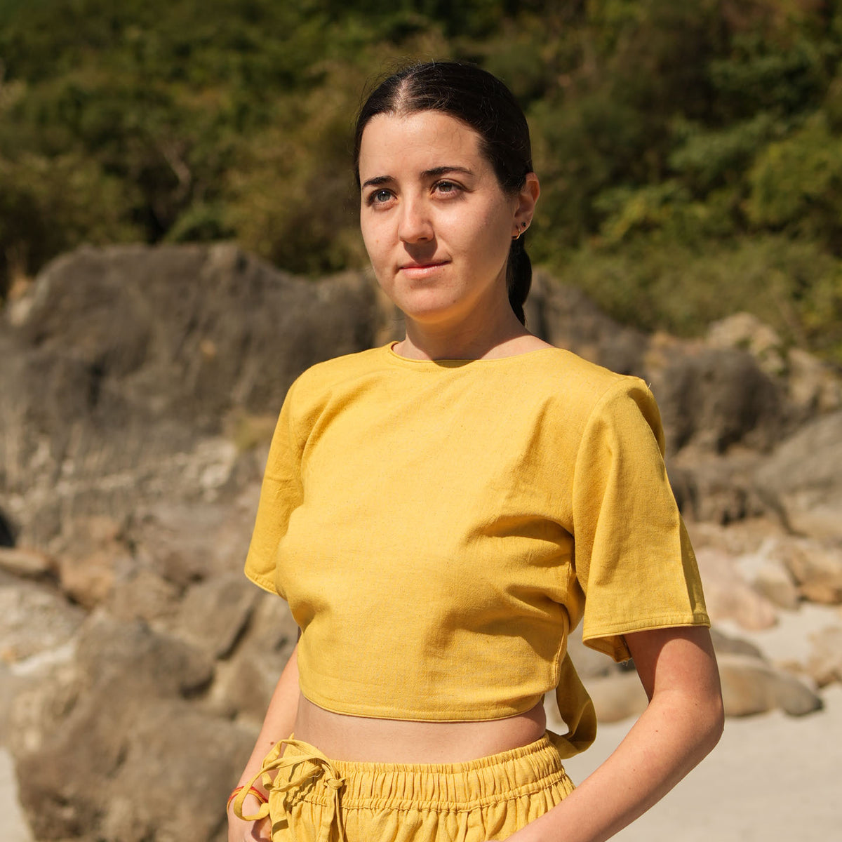 Women Cotton Yoga Top Yellow -Soma — view 4
