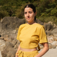 Women Cotton Yoga Top Yellow -Soma