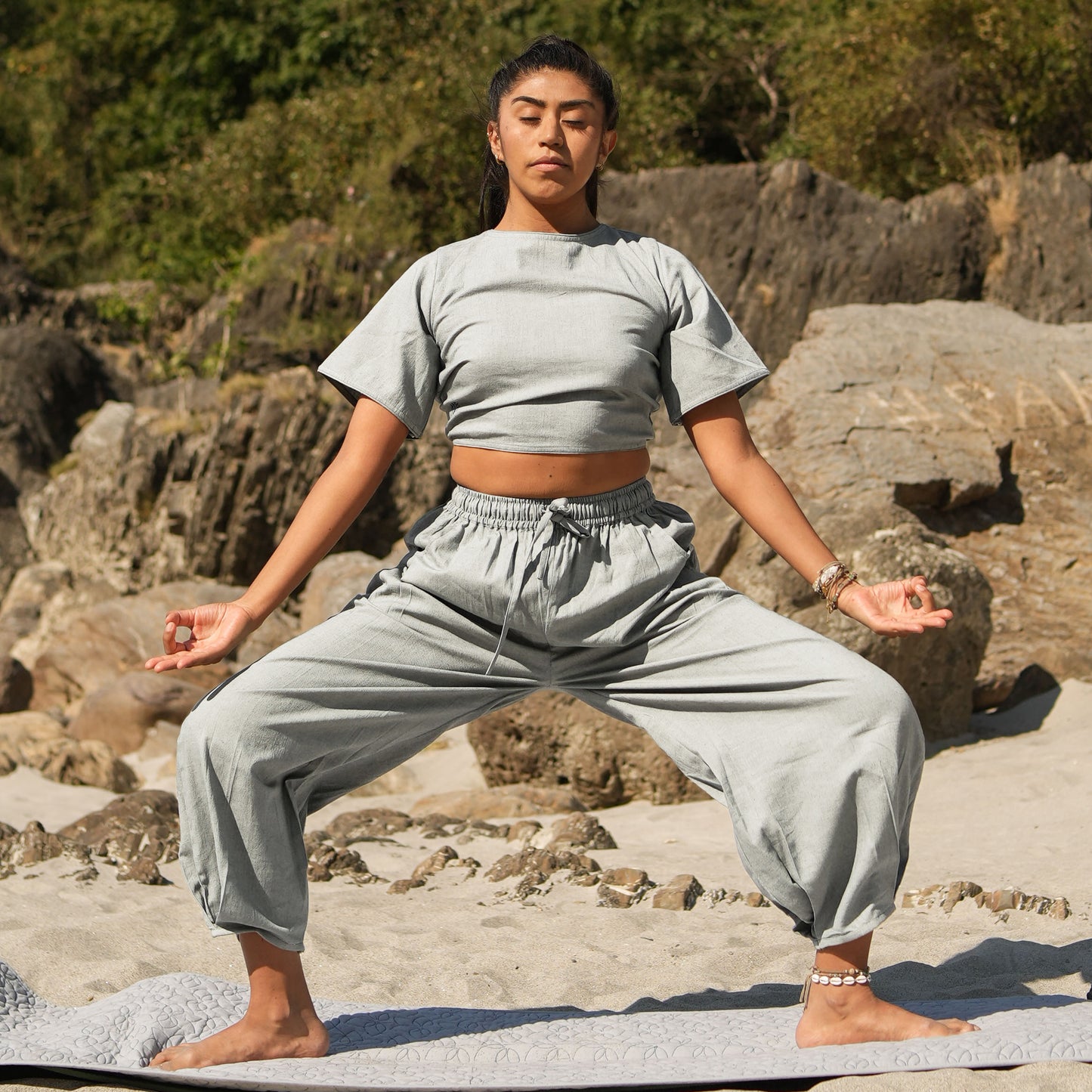 Women Cotton Yoga Pants Grey -Soma