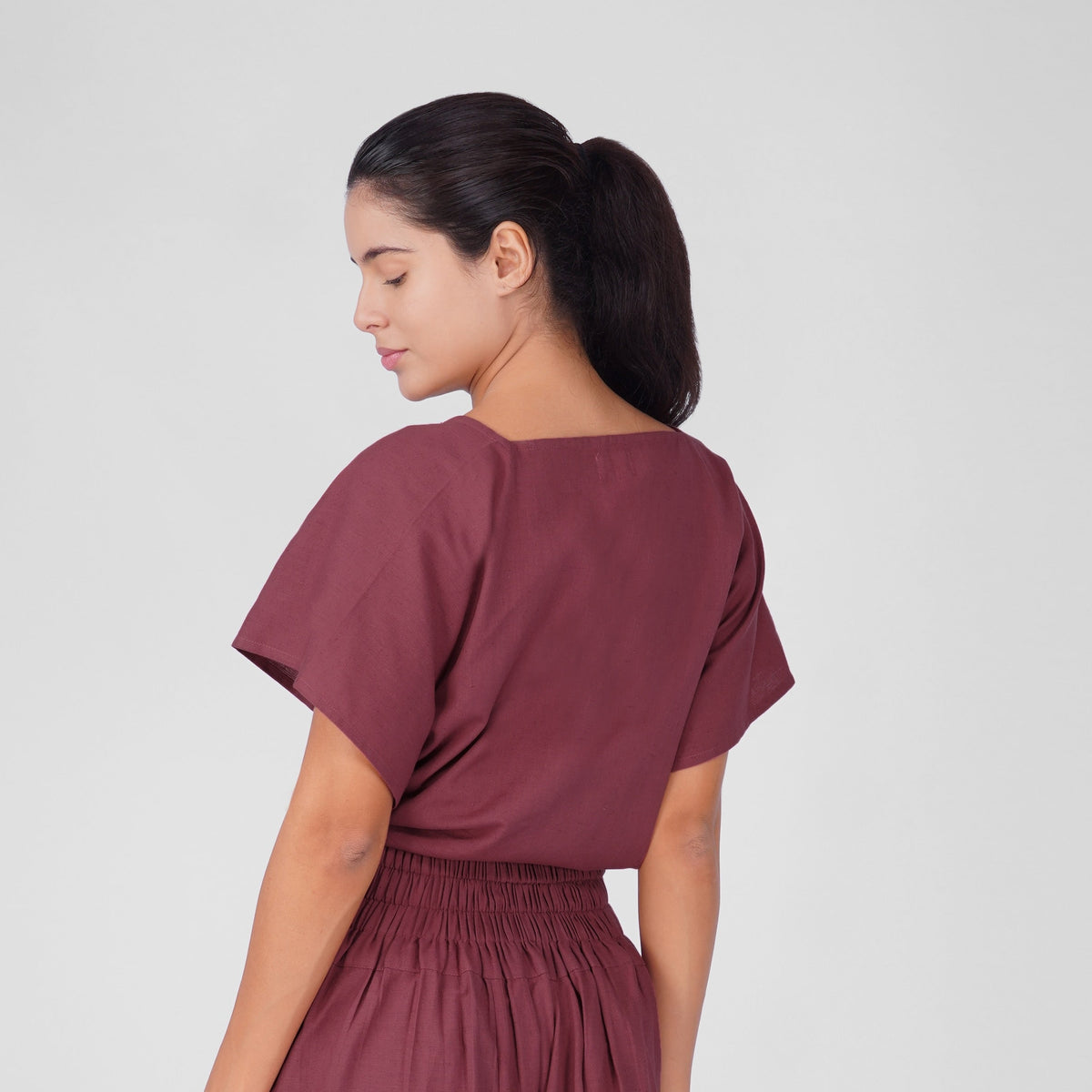Women 100% Cotton Zero Waste Cotton Yoga Top -Shwet - Rose Pink — view 2
