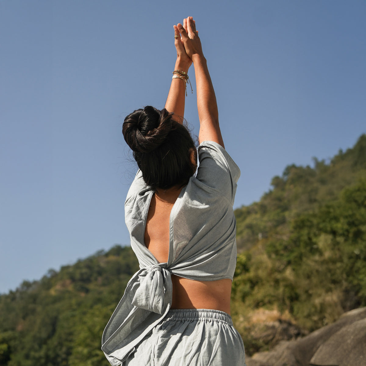 Women Cotton Yoga Top Grey -Soma — view 3